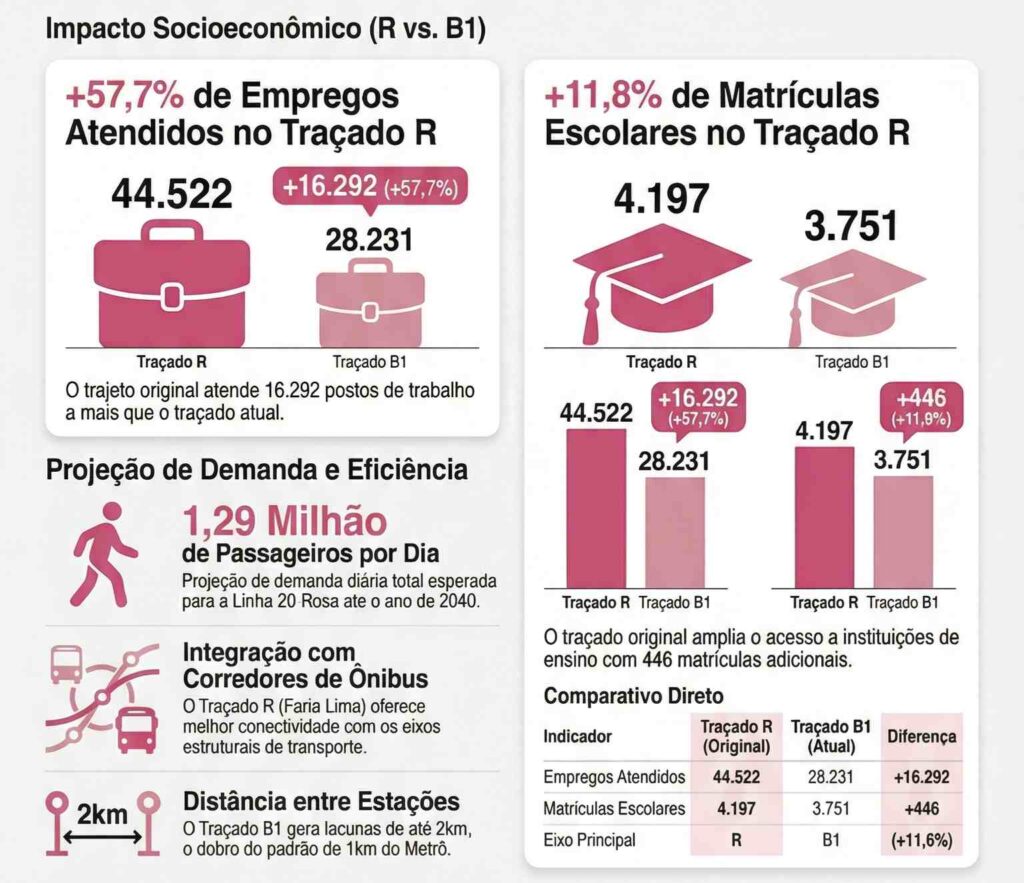 infografico comparativo linha rosa metro