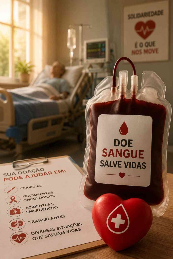 doacao-de-sangue-hospital-das-clinicas-pinheiros.jpg Bolsa de sangue em ambiente hospitalar representando a importância da doação de sangue para cirurgias, transplantes, tratamentos oncológicos e emergências médicas em São Paulo.