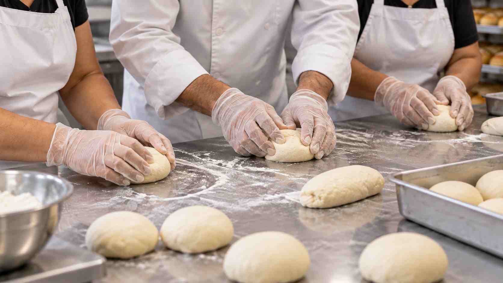 Preparo de massas durante curso de panificação