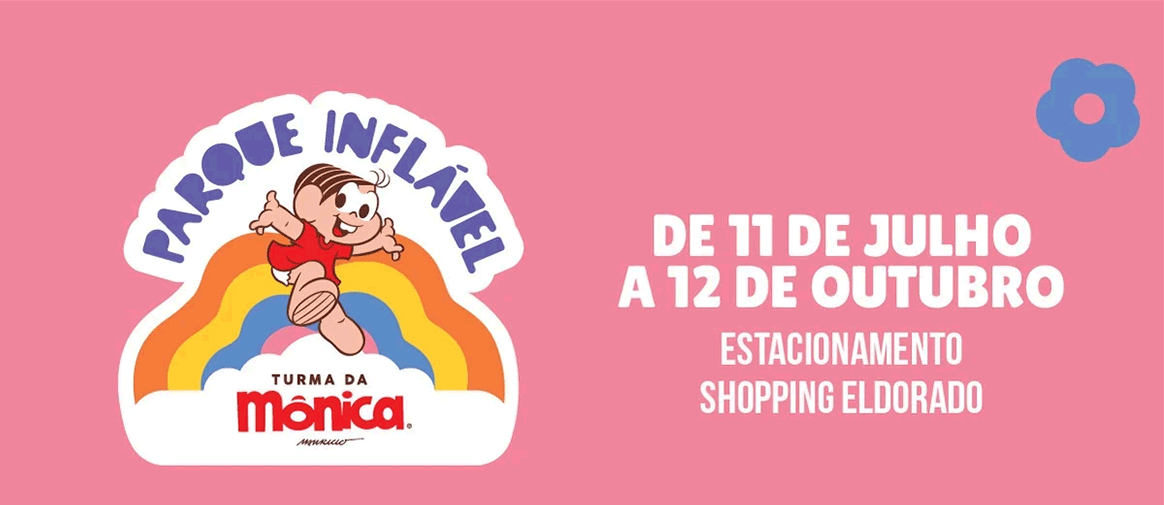 Personagens da Turma da Mônica divulgam parque inflável no Shopping Eldorado