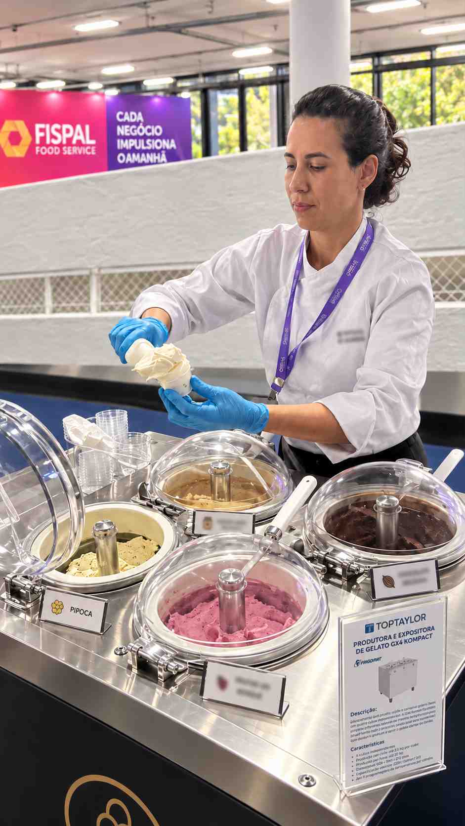Demonstração de equipamento para produção de gelato durante o Salão Abrasel